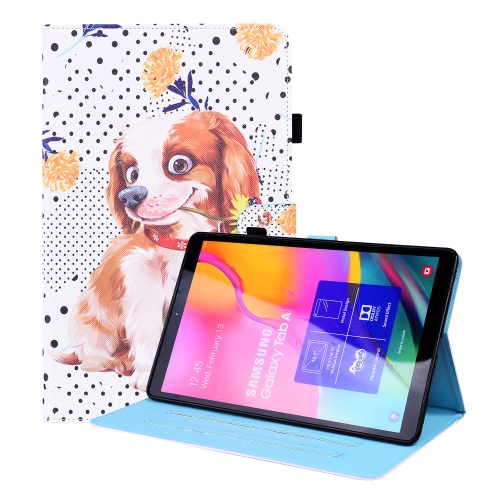 For Samsung Galaxy Tab A 10.1 2019 SM-T515 / SM-T510 Animal Pattern Horizontal Flip Leather Case with Holder & Card Slots & Photo Frame(Little Flower Dog)