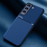 For Samsung Galaxy S21 FE Classic Tilt Strip Grain Magnetic Shockproof PC + TPU Case(Blue)