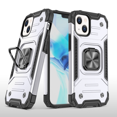 Magnetic Armor Shockproof TPU + PC Case with Metal Ring Holder For iPhone 13 Pro Max(Silver)