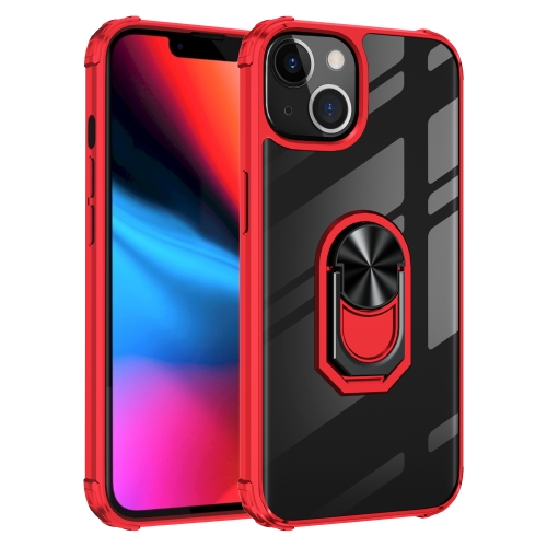 Ultra Shockproof Transparent TPU + Acrylic Protective Case with Ring Holder For iPhone 13 mini(Red)