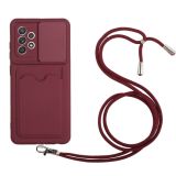 For Samsung Galaxy A72 Sliding Camera Cover Design TPU Protective Case with Card Slot & Neck Lanyard(Wine Red)