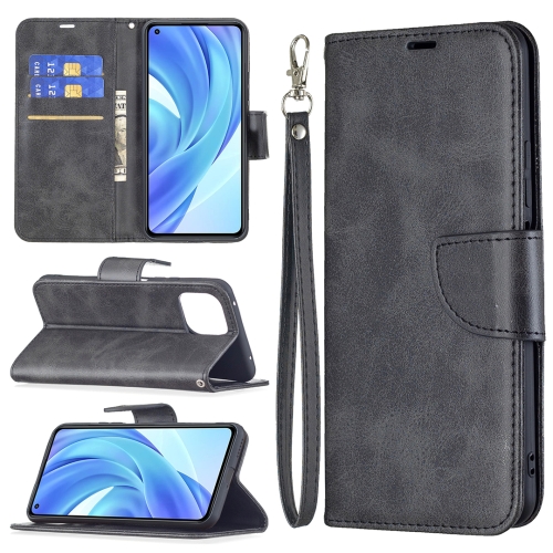 For Xiaomi Mi 11 Lite Retro Lambskin Texture Pure Color Horizontal Flip PU Leather Case with Holder & Card Slots & Wallet & Lanyard(Black)