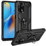 For OPPO A74 4G / F19 Shockproof TPU + PC Protective Case with 360 Degree Rotating Holder(Black)