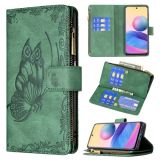 For Xiaomi Poco M3 Pro / Redmi Note 10 5G Flying Butterfly Embossing Pattern Zipper Horizontal Flip Leather Case with Holder & Card Slots & Wallet(Green)