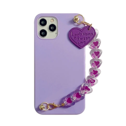 Straight Edge TPU Protective Case with Heart Chain For iPhone 11 Pro(Taro Purple)