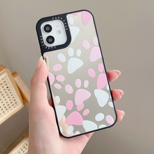 Mirror Series Pink Cute Cat Paw Prints Pattern Protective Case For iPhone 12 Pro Max