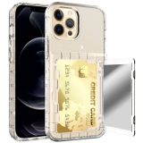 Shockproof PC + TPU Protective Case with Card Slots & Mirror For iPhone 12 Pro Max(Transparent with Glitter)