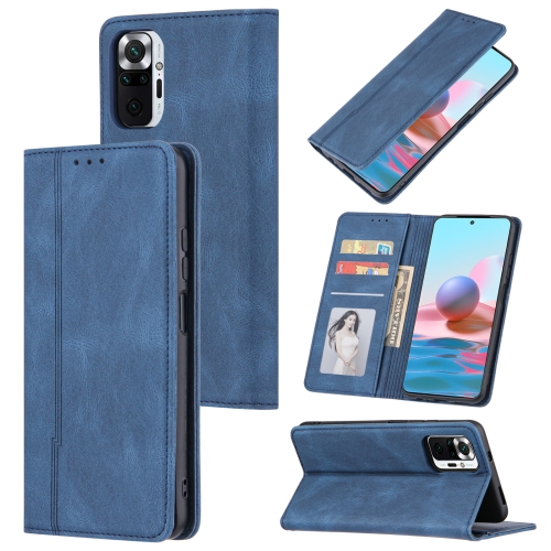 For Xiaomi Mi 10T Lite Skin Feel Pressure Line Magnetic Horizontal Flip Leather Case with Holder & Card Slot & Wallet & Photo Frame(Blue)