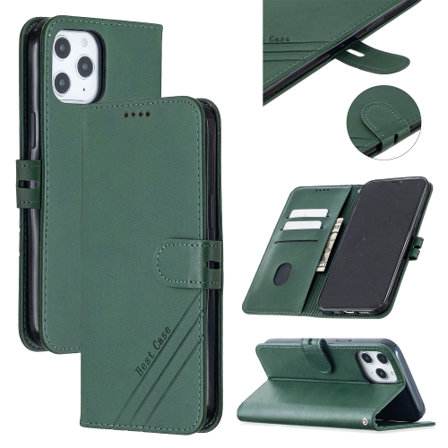 Stitching Style 2-Color Cow Texture Horizontal Flip PU Leather Case with Holder & Card Slot & Lanyard For iPhone 12 / 12 Pro(Green)