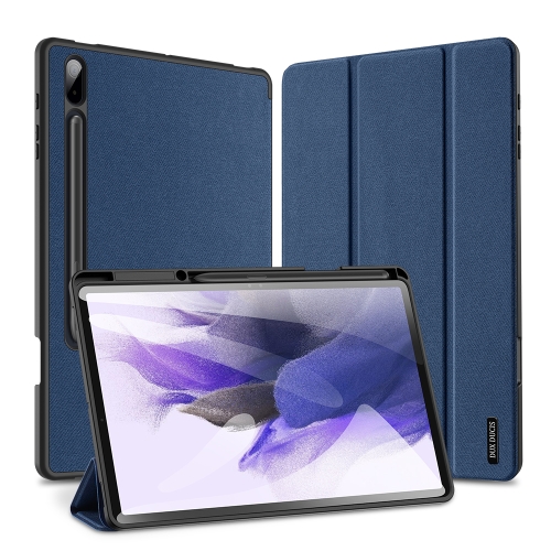 For Samsung Galaxy Tab S7 FE / S7+ DUX DUCIS Domo Series Horizontal Flip Magnetic PU Leather Case with Three-folding Holder & Wake-up / Sleep Function(Blue)