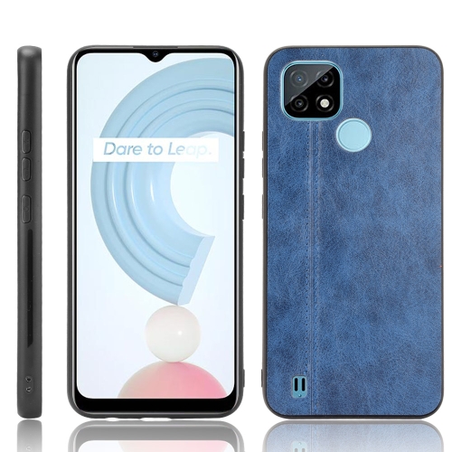 For OPPO Realme C21 Shockproof Sewing Cow Pattern Skin PC + PU + TPU Case(Blue)