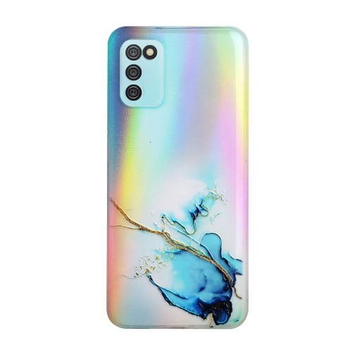 For Samsung Galaxy A02s Laser Marble Pattern Clear TPU Shockproof Protective Case(Blue)