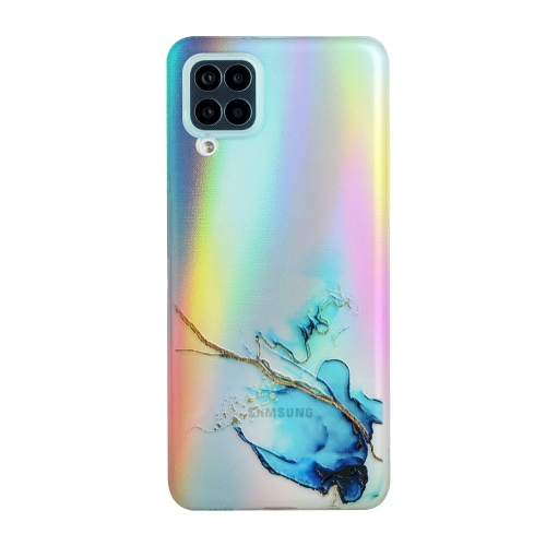 For Samsung Galaxy A12 Laser Marble Pattern Clear TPU Shockproof Protective Case(Blue)