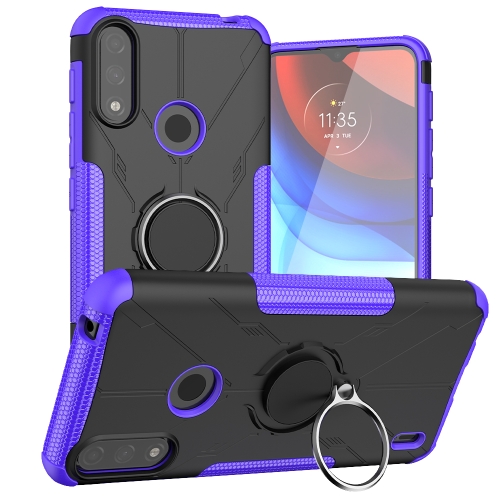 For Motorola Moto E7 Power Armor Bear Shockproof PC + TPU Protective Case with Ring Holder(Purple)