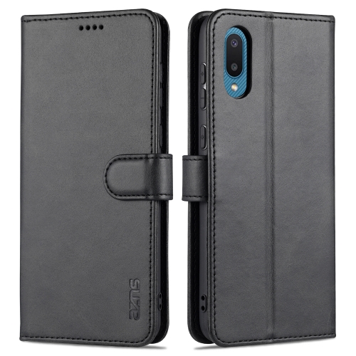 For Samsung Galaxy A02 AZNS Skin Feel Calf Texture Horizontal Flip Leather Case with Card Slots & Holder & Wallet(Black)
