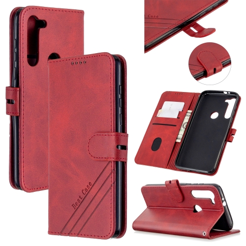 For Motorola Moto G8 Power Stitching Style 2-Color Cow Texture Horizontal Flip PU Leather Case with Holder & Card Slot & Lanyard(Red)
