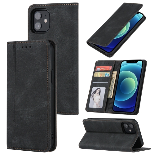 Skin Feel Pressure Line Magnetic Horizontal Flip Leather Case with Holder & Card Slot & Wallet & Photo Frame For iPhone 11(Black)
