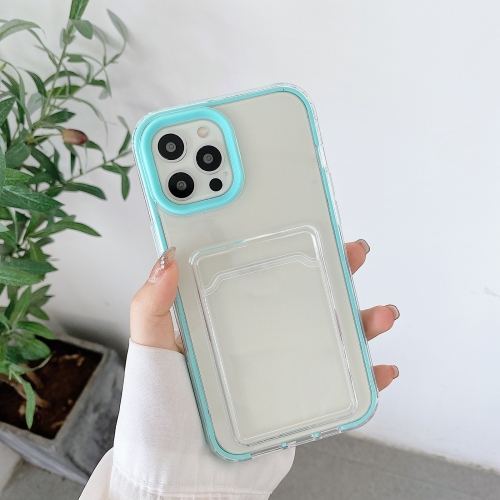 Full-coverage 360 Clear PC + TPU Shockproof Protective Case with Card Slot For iPhone 12 / 12 Pro(Mint Green)