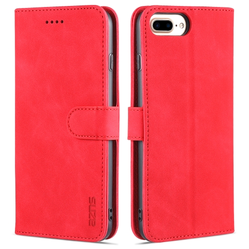 AZNS Skin Feel Calf Texture Horizontal Flip Leather Case with Card Slots & Holder & Wallet For iPhone 7 Plus / 8 Plus(Red)