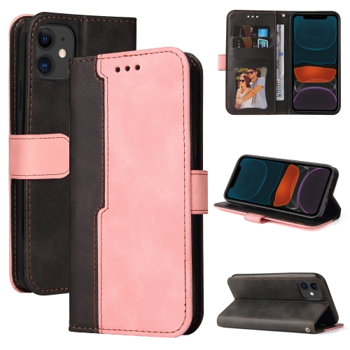 Business Stitching-Color Horizontal Flip PU Leather Case with Holder & Card Slots & Photo Frame For iPhone 11(Pink)