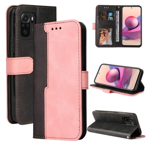 For Xiaomi Redmi Note 10S Business Stitching-Color Horizontal Flip PU Leather Case with Holder & Card Slots & Photo Frame(Pink)