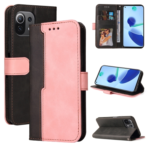 For Xiaomi Mi 11 Business Stitching-Color Horizontal Flip PU Leather Case with Holder & Card Slots & Photo Frame(Pink)