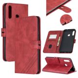 For Samsung Galaxy A20s Stitching Style 2-Color Cow Texture Horizontal Flip PU Leather Case with Holder & Card Slot & Lanyard(Red)