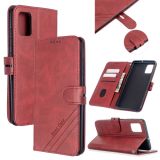For Samsung Galaxy A41 Stitching Style 2-Color Cow Texture Horizontal Flip PU Leather Case with Holder & Card Slot & Lanyard(Red)