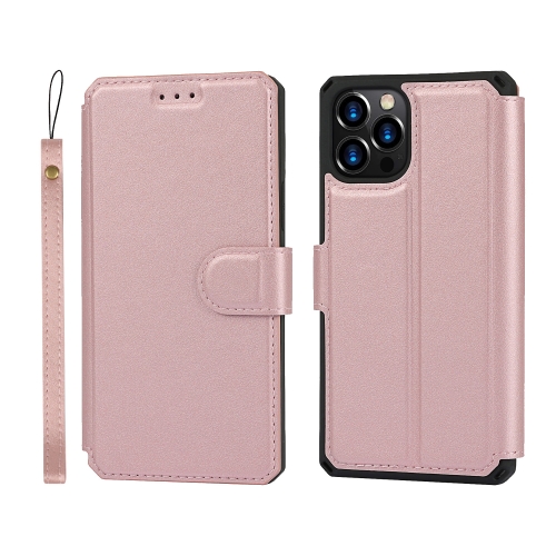 Plain Texture Horizontal Flip PU Leather Case with Holder & Card Slots & Photo Frame & Wallet & Strap For iPhone 12 / 12 Pro(Pink)