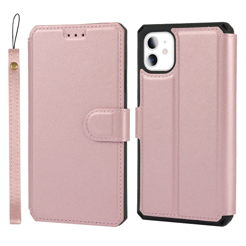 Plain Texture Horizontal Flip PU Leather Case with Holder & Card Slots & Photo Frame & Wallet & Strap For iPhone 11(Pink)