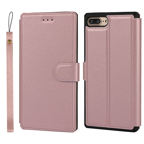 Plain Texture Horizontal Flip PU Leather Case with Holder & Card Slots & Photo Frame & Wallet & Strap For iPhone 7 Plus / 8 Plus(Pink)