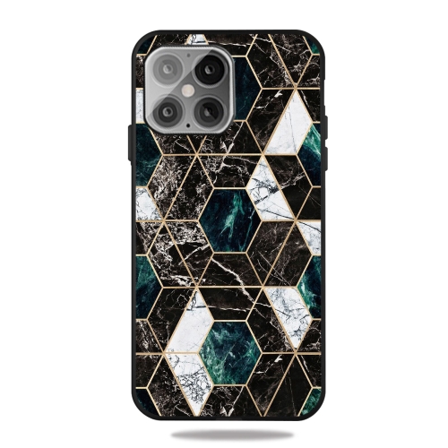 Frosted Fashion Marble Shockproof  TPU Protective Case For iPhone 13 mini(Hexagon Black)