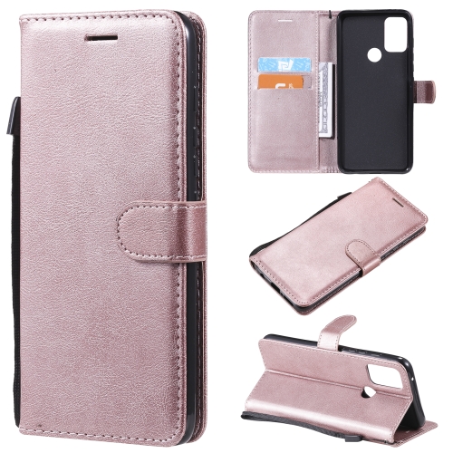 For Motorola Moto G50 Solid Color Horizontal Flip Protective Leather Case with Holder & Card Slots & Wallet & Photo Frame & Lanyard(Rose Gold)
