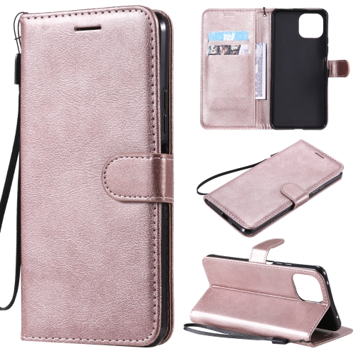 For Xiaomi Mi 11 Lite Solid Color Horizontal Flip Protective Leather Case with Holder & Card Slots & Wallet & Photo Frame & Lanyard(Rose Gold)
