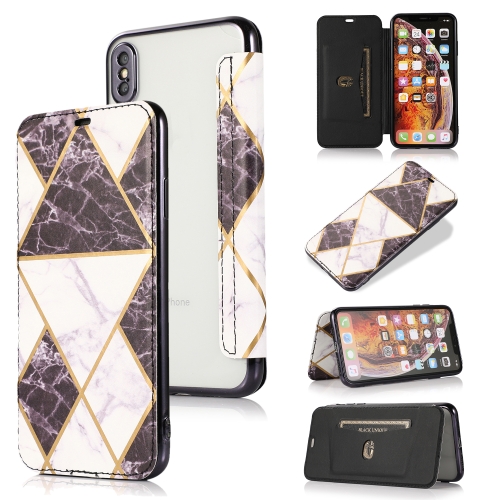 Bronzing Plating PU + TPU Horizontal Flip Leather Case with Holder & Card Slot For iPhone XS Max(Black)