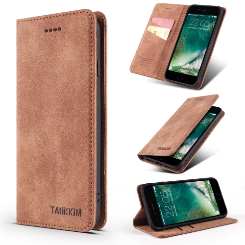 TAOKKIM Retro Matte PU Horizontal Flip Leather Case with Holder & Card Slots For iPhone 7 Plus / 8 Plus(Brown)