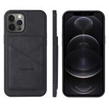 TAOKKIM Retro Matte PU Leather + PC + TPU Shockproof Back Cover Case with Holder & Card Slot For iPhone 12 Pro Max(Black)