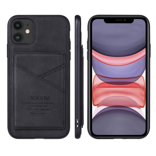 TAOKKIM Retro Matte PU Leather + PC + TPU Shockproof Back Cover Case with Holder & Card Slot For iPhone 11 Pro(Black)