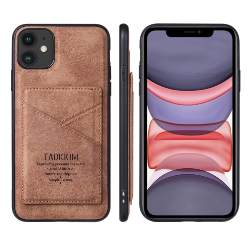 TAOKKIM Retro Matte PU Leather + PC + TPU Shockproof Back Cover Case with Holder & Card Slot For iPhone 11 Pro Max(Brown)