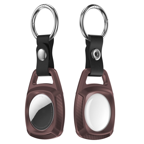 TPU Carbon Fiber Texture Shockproof Protective Cover Case with Keychain Ring For AirTag(Wine Red)
