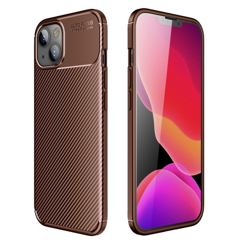 Carbon Fiber Texture Shockproof TPU Case For iPhone 13(Brown)