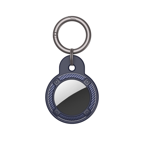 Round Shape Carbon Fiber Anti-fall Case with Keychain Ring for AirTag(Blue)