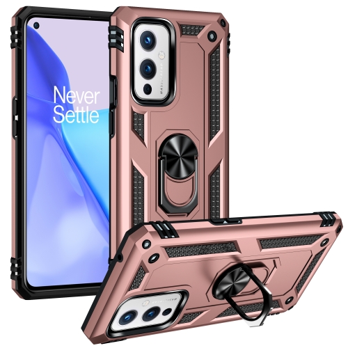 For OnePlus 9 Shockproof TPU + PC Protective Case with 360 Degree Rotating Holder(Rose Gold)