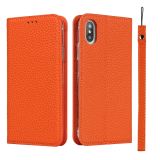 Litchi Texture Horizontal Flip Top Layer Cowhide Leather Case with Holder & Card Slots & Wallet & Strap & Wire Winder For iPhone XS Max(Orange)