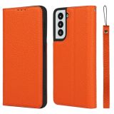 For Samsung Galaxy S21 5G Litchi Texture Horizontal Flip Top Layer Cowhide Leather Case with Holder & Card Slots & Wallet & Strap & Wire Winder(Orange)