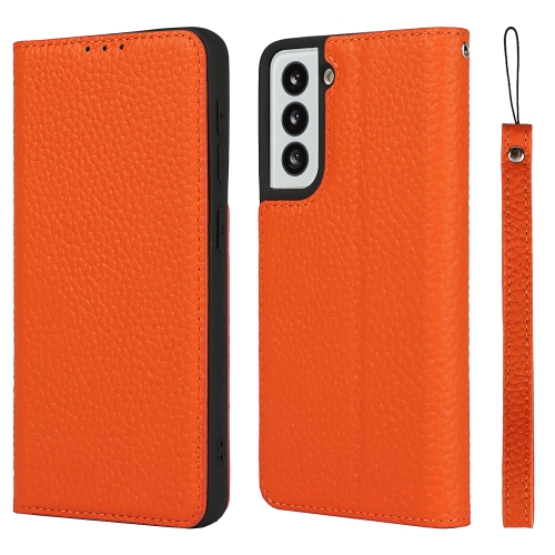 For Samsung Galaxy S21 5G Litchi Texture Horizontal Flip Top Layer Cowhide Leather Case with Holder & Card Slots & Wallet & Strap & Wire Winder(Orange)
