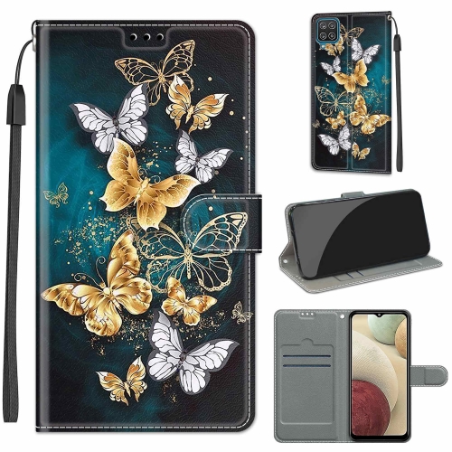 For Samsung Galaxy A12 / M12 Voltage Colored Drawing Magnetic Clasp Horizontal Flip PU Leather Case with Holder & Card Slots(C20 Gold Silver Flying Butterflies)