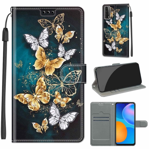 For Huawei P Smart 2021 / Y7a Voltage Colored Drawing Magnetic Clasp Horizontal Flip PU Leather Case with Holder & Card Slots(C20 Gold Silver Flying Butterflies)