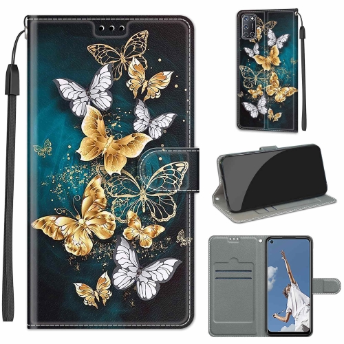 For OPPO A52 / A92 / A72 Voltage Coloured Drawing Magnetic Clasp Horizontal Flip PU Leather Case with Holder & Card Slots(C20 Gold Silver Flying Butterflies)