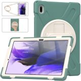 For Samsung Galaxy Tab S7 FE 5G 12.4 T730 Silicone + PC Protective Case with Holder & Shoulder Strap(Emerald Green)